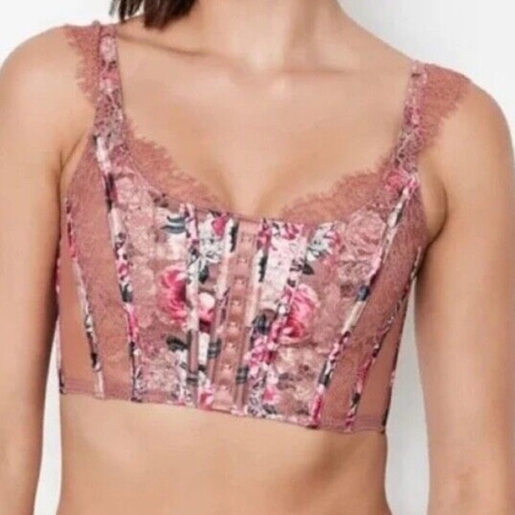 Victoria’s Secret Dream Angels Floral Satin and Lace Cropped Corset Bra Top S-DD - Picture 1 of 7